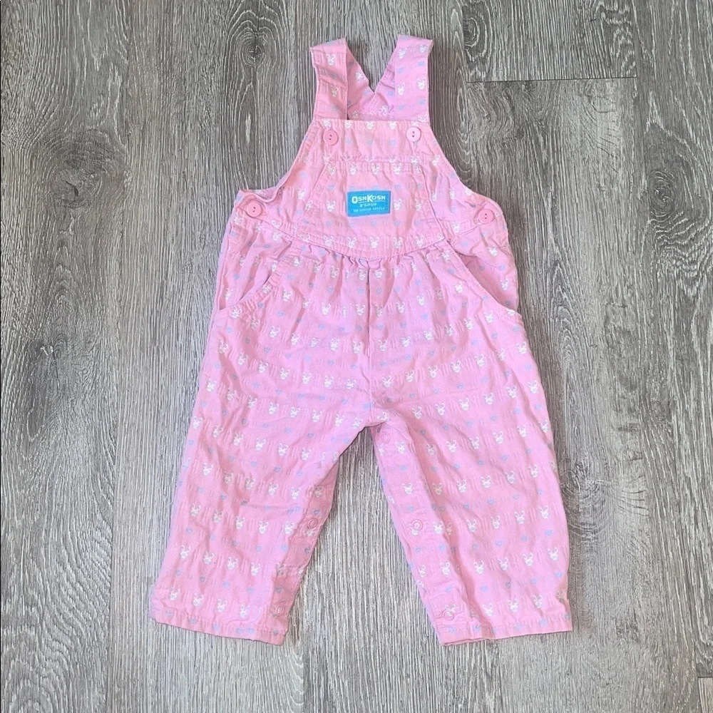 Vintage oshkosh bunny overalls size 18 months baby girls pink Easter